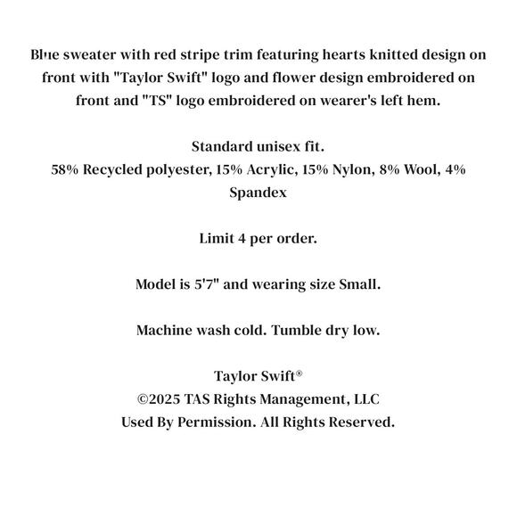 TAYLOR SWIFT ALBUM HEART SWEATER - Picture 9 of 9